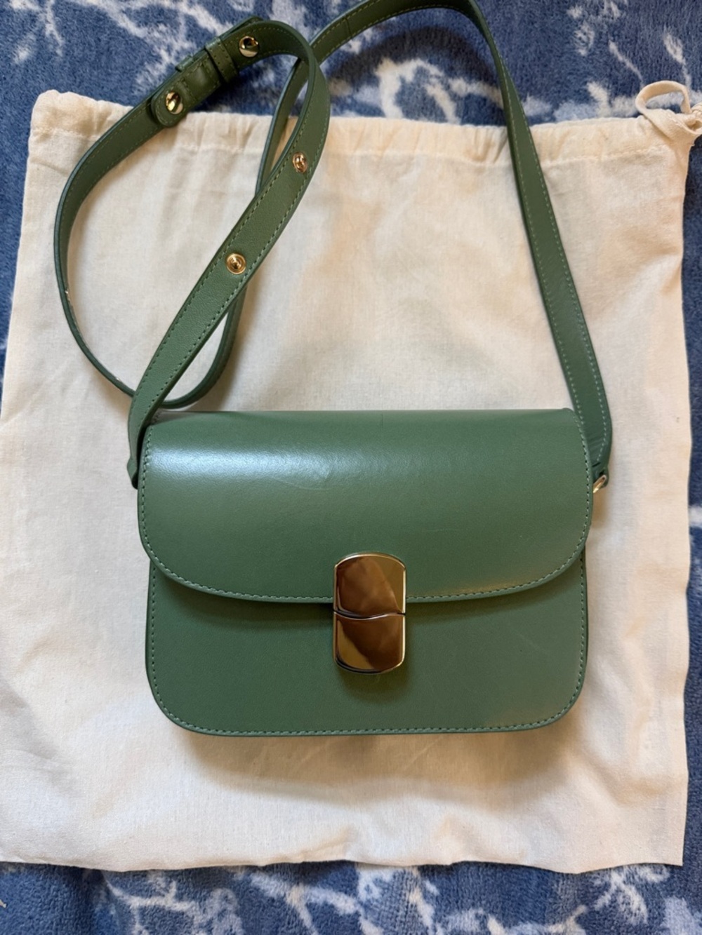 Sezane Olive Green Mini Milo Leather Crossbody with Gold Clasp